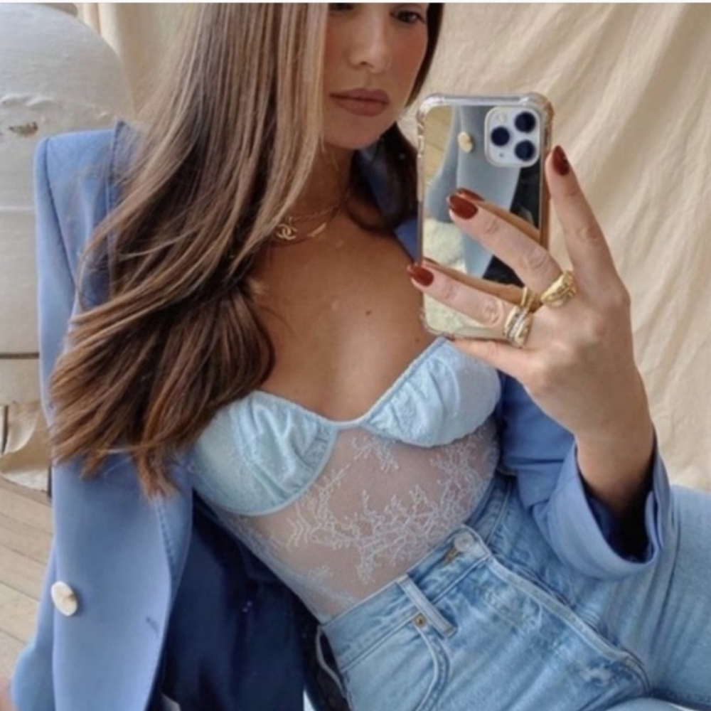 DANIELLE BERNSTEIN Blue Lace Bodysuit
